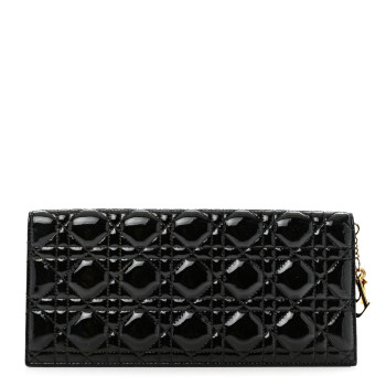 CHRISTIAN DIOR Patent Cannage Lady Dior Convertible Clutch Black