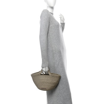 BALENCIAGA Nylon Lambskin Woven Small Ibiza Basket Kaki