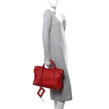 BALENCIAGA Chevre Gold Metallic Edge Hardware City Rouge Grenade