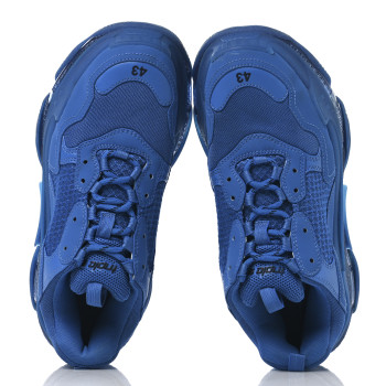 BALENCIAGA Fabric Mesh Clear Sole Mens Triple S Sneakers 10 Deep Blue