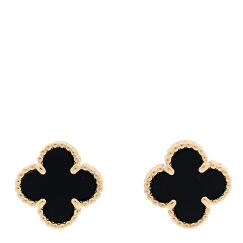 VAN CLEEF & ARPELS 18K Yellow Gold Black Onyx Sweet Alhambra Earrings