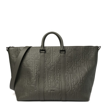 CHRISTIAN DIOR Grained Calfskin Embossed Dior Gravity Weekender 40 Kaki