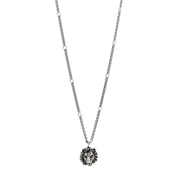 GUCCI Metal Lion Head Necklace Silver