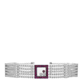 CHOPARD 18K White Gold Diamond Ruby Happy Diamonds Curve Bracelet CHOPARD 18K White Gold Diamond Ruby Happy Diamonds Curve Bracelet