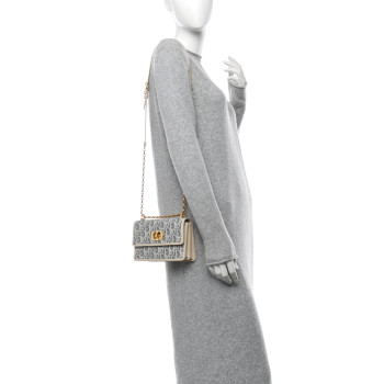 CHRISTIAN DIOR Oblique Chambray Raffia Effect Smooth Calfskin Mini Miss Caro Bag Blue Light Biscuit