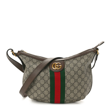 GUCCI GG Supreme Monogram Web Small Ophidia Half Moon Hobo Brown GUCCI GG Supreme Monogram Web Small Ophidia Half Moon Hobo Brown