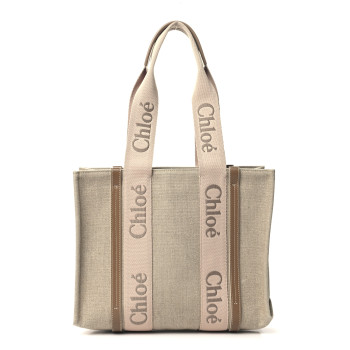 CHLOE Linen Calfskin Medium Woody Ribbon Tote Blushy Beige CHLOE Linen Calfskin Medium Woody Ribbon Tote Blushy Beige