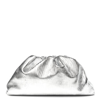 BOTTEGA VENETA Metallic Bark Calfskin Embossed The Pouch Oversized Clutch Silver BOTTEGA VENETA Metallic Bark Calfskin Embossed The Pouch Oversized Clutch Silver