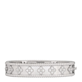 VAN CLEEF & ARPELS 18K White Gold Diamond Perlee Clovers Bangle Bracelet XS