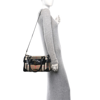 BURBERRY House Check Bridle Calfskin Medium Alchester Bowling Bag Black