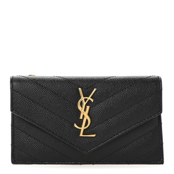 SAINT LAURENT Grain De Poudre Matelasse Chevron Monogram Compact Wallet Black SAINT LAURENT Grain De Poudre Matelasse Chevron Monogram Compact Wallet Black