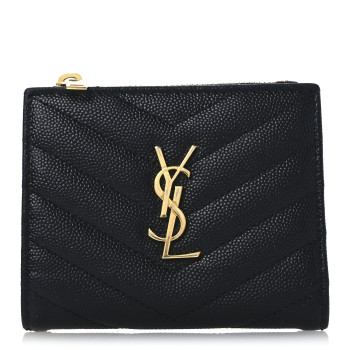 SAINT LAURENT Grain De Poudre Matelasse Chevron Monogram Zipped Card Case Black SAINT LAURENT Grain De Poudre Matelasse Chevron Monogram Zipped Card Case Black