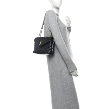 SAINT LAURENT Calfskin Y Quilted Monogram Small Loulou Chain Satchel Black SAINT LAURENT Calfskin Y Quilted Monogram Small Loulou Chain Satchel Black