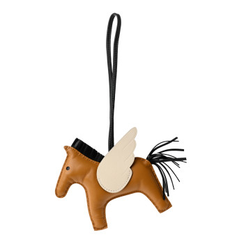 HERMES Milo Lambskin Grigri Rodeo Pegase Horse Bag Charm MM Sesame Black Nata
