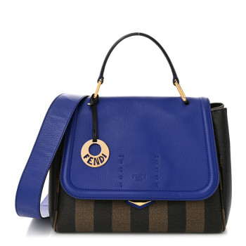 FENDI Pequin Spalmati Vitello Flamingo Shoulder Bag Tobacco Blue Neon