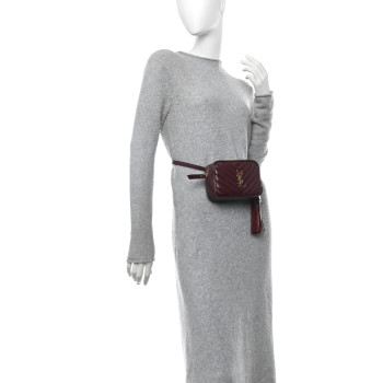 SAINT LAURENT Calfskin Matelasse Monogram Lou Belt Bag Dark Legion Red SAINT LAURENT Calfskin Matelasse Monogram Lou Belt Bag Dark Legion Red