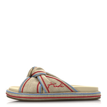 FENDI Raffia Cursive Logo Embroidered Mix Slide Sandals 39 Giallo