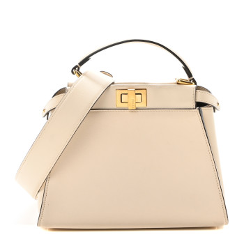 FENDI Vitello Seta Suede FF Mini Peekaboo Iconic Satchel Uovo Sigaro Marrone
