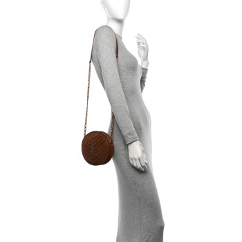 SAINT LAURENT Suede Calfskin Quilted Monogram Round Crossbody Bag Vintage Cork SAINT LAURENT Suede Calfskin Quilted Monogram Round Crossbody Bag Vintage Cork