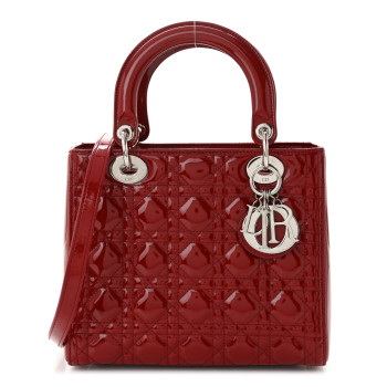 CHRISTIAN DIOR Patent Cannage Medium Lady Dior Red