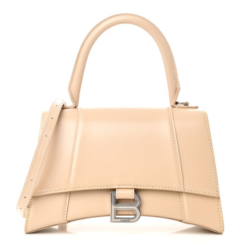 BALENCIAGA Shiny Box Calfskin Small Hourglass Top Handle Bag Light Beige
