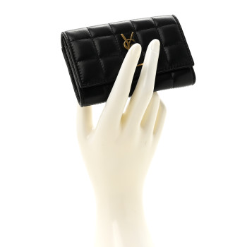 SAINT LAURENT Goatskin Carre Quilted Cassandre Compact Envelope Card Case Black SAINT LAURENT Goatskin Carre Quilted Cassandre Compact Envelope Card Case Black