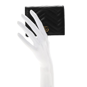 GUCCI Calfskin Matelasse GG Marmont Card Case Wallet Black