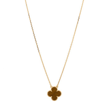 VAN CLEEF & ARPELS 18K Yellow Gold Tiger Eye Vintage Alhambra Pendant Necklace