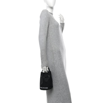 BALENCIAGA Recycled Sport Nylon Logo Embroidered Wheel Drawstring Bucket Bag Black White