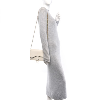 CHRISTIAN DIOR Grained Calfskin Saddle Chain Pouch Off White