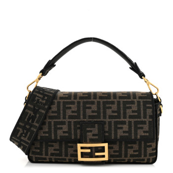 FENDI Fabric Jacquard FF 1974 Medium Baguette Tobacco Moro Black