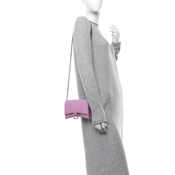 BALENCIAGA Shiny Box Calfskin Tonal B Hourglass Chain Bag Liliac