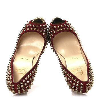CHRISTIAN LOUBOUTIN Veau Velours Calf Hair Leopard Lady Peep Spikes 150 Pumps 38 Red CHRISTIAN LOUBOUTIN Veau Velours Calf Hair Leopard Lady Peep Spikes 150 Pumps 38 Red