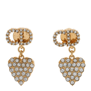 CHRISTIAN DIOR Crystal CD Heart Earrings Gold