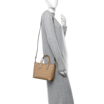 ALEXANDER MCQUEEN Calfskin Crocodile Embossed Mini Shopper Beige ALEXANDER MCQUEEN Calfskin Crocodile Embossed Mini Shopper Beige