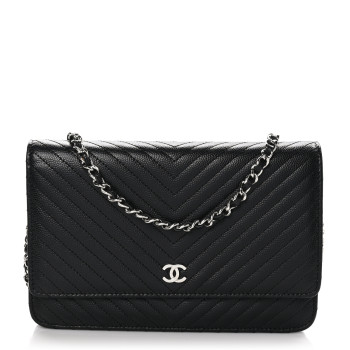 CHANEL Caviar Chevron Quilted Wallet On Chain WOC Black CHANEL Caviar Chevron Quilted Wallet On Chain WOC Black