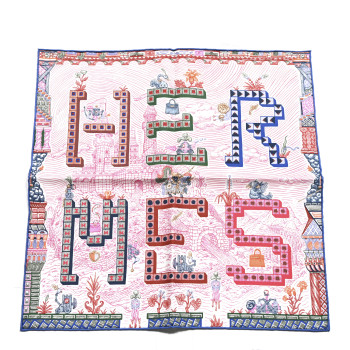 HERMES Silk Twill Super Silk Quest Detail Scarf 45 Rose Bleu Vert HERMES Silk Twill Super Silk Quest Detail Scarf 45 Rose Bleu Vert