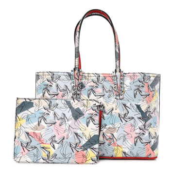 CHRISTIAN LOUBOUTIN Calfskin Small Paris Shoes Cabata Tote Blue Multicolor CHRISTIAN LOUBOUTIN Calfskin Small Paris Shoes Cabata Tote Blue Multicolor