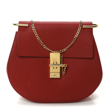 CHLOE Grained Lambskin Drew Shoulder Bag Plaid Red CHLOE Grained Lambskin Drew Shoulder Bag Plaid Red