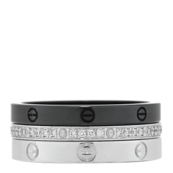 CARTIER 18K White Gold Diamond Ceramic LOVE Ring Set 54 6.75