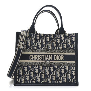 CHRISTIAN DIOR Oblique Calfskin Small Book Tote With Strap Blue Multicolor