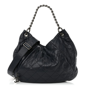 CHANEL Calfskin Coco Pleats Hobo Dark Blue CHANEL Calfskin Coco Pleats Hobo Dark Blue