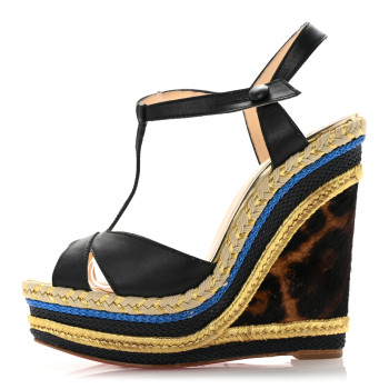 CHRISTIAN LOUBOUTIN Calf Hair Calfskin Trotolita Leopard Espadrille Sandals 36 Black Multicolor CHRISTIAN LOUBOUTIN Calf Hair Calfskin Trotolita Leopard Espadrille Sandals 36 Black Multicolor