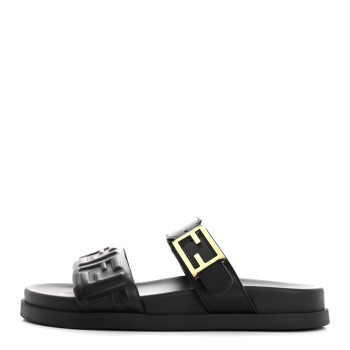 FENDI Nappa Embossed FF Fendi Feel Sandals 37 Black