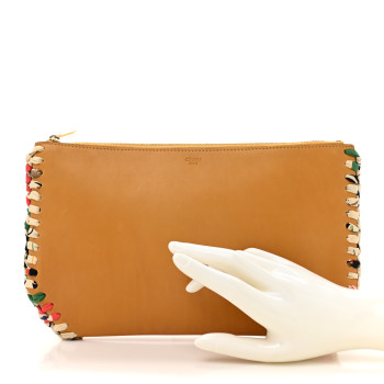CELINE Lambskin Silk Trim Clutch Pouch Brown Multicolor CELINE Lambskin Silk Trim Clutch Pouch Brown Multicolor