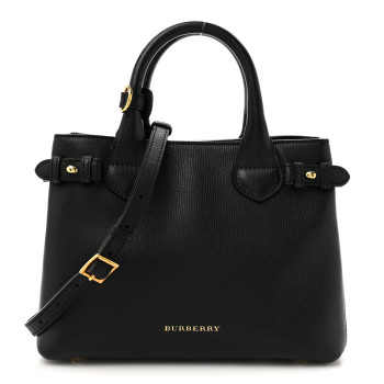 BURBERRY Derby Calfskin House Check Small Banner Tote Black