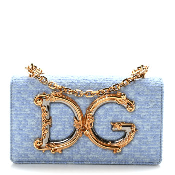 DOLCE & GABBANA Calfskin Boucle DG Girls Phone Shoulder Bag Light Blue DOLCE & GABBANA Calfskin Boucle DG Girls Phone Shoulder Bag Light Blue