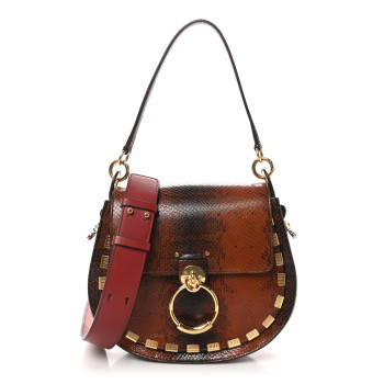 CHLOE Calfskin Watersnake Embossed Large Tess Bag Red Black CHLOE Calfskin Watersnake Embossed Large Tess Bag Red Black