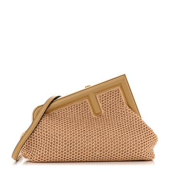 FENDI Raffia Nappa Macrame Small Fendi First Natural Sahara