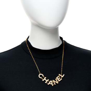 CHANEL Metal Crystal 90's Icon Logo Necklace Gold CHANEL Metal Crystal 90's Icon Logo Necklace Gold
